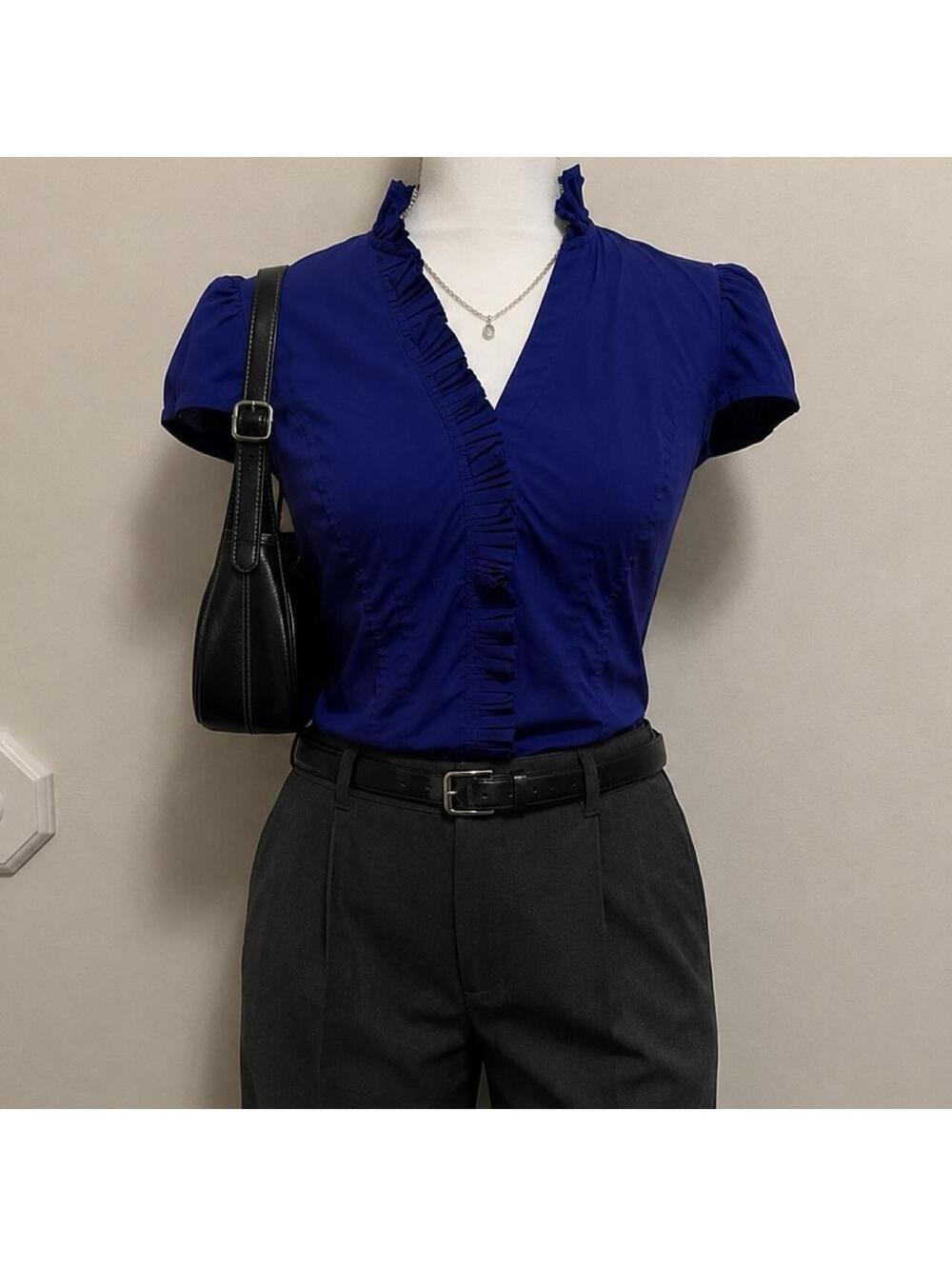 Express Y2K Ruffle Blouse Purple Puff Sleeve Ruched Top Small